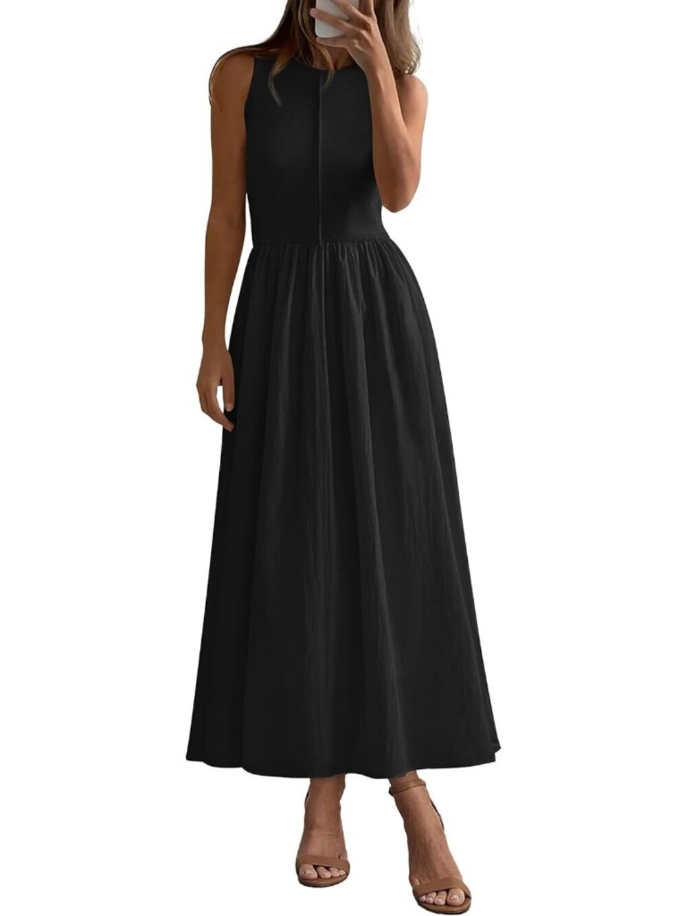 Women's Black Summer Casual Sleeveless Patchwork Flowy Vacation Maxi Dress